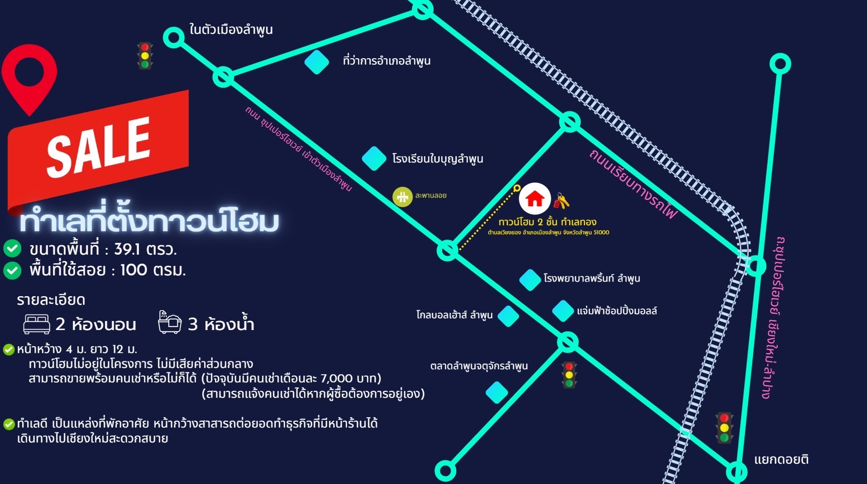 ขายทาวน์โฮม 2 ชั้น ทำเลทอง จังหวัดลำพูน