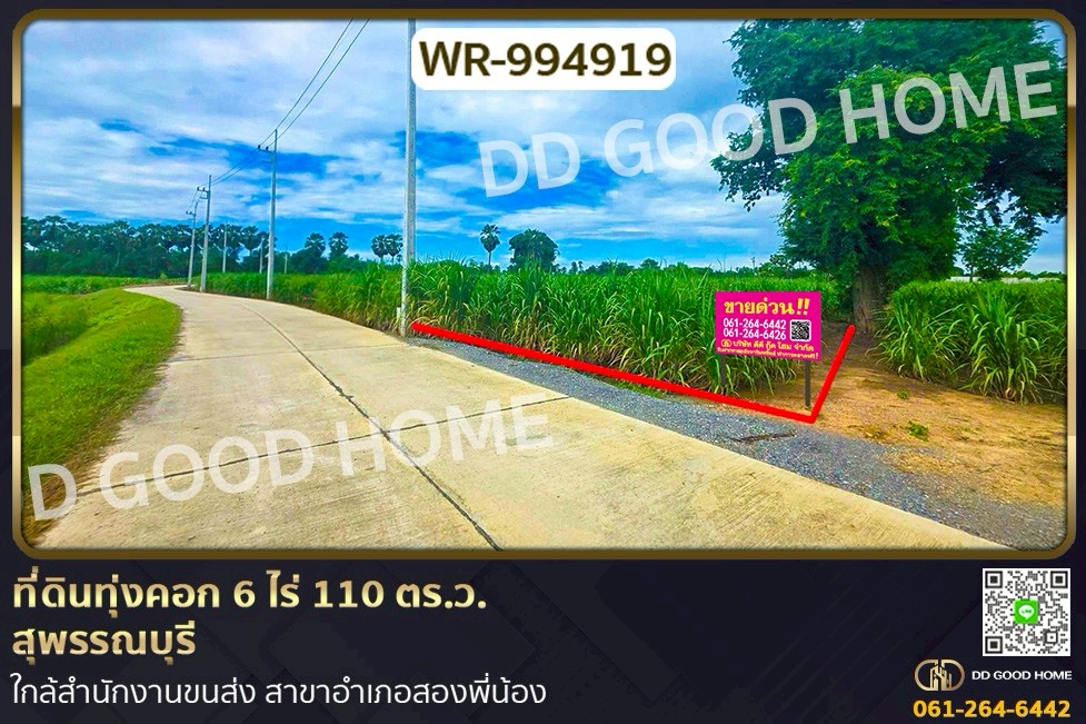 WR-994919 ที่ดินทุ่งคอก 6 ไร่ 110 ตร.ว. สุพรรณบุรี ใกล้สำนักงานขนส่ง สาขาอำเภอสองพี่น้อง
