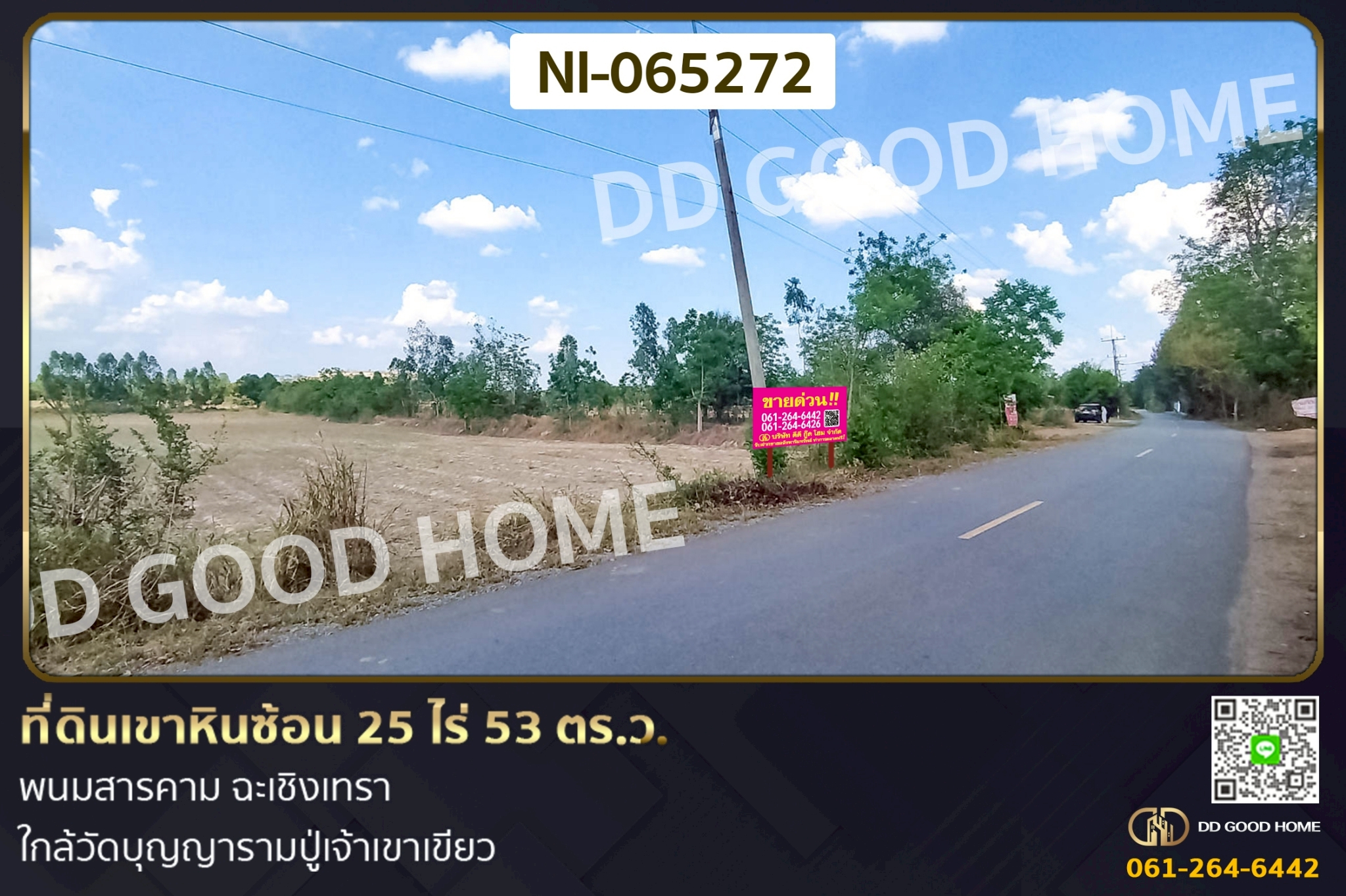 NI-065272 ที่ดินเขาหินซ้อน 25 ไร่ 53 ตร.ว. พนมสารคาม ฉะเชิงเทรา ใกล้วัดบุญญารามปู่เจ้าเขาเขียว