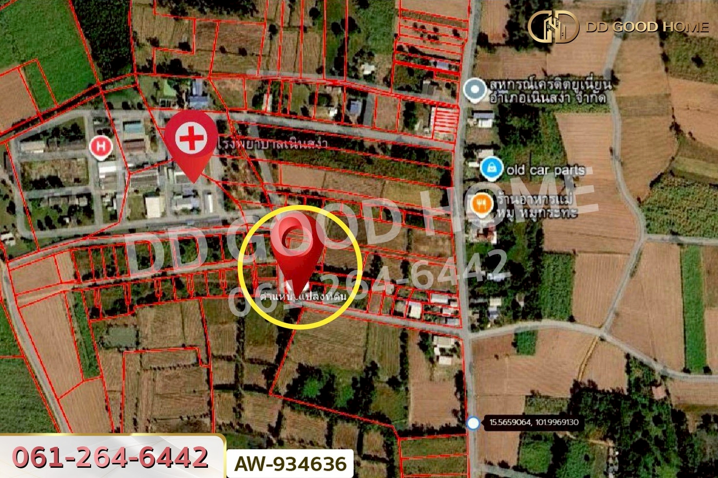 ที่ดินบ้านบะเสียว เนินสง่า 136.6 ตร.ว. ชัยภูมิ ใกล้โรงพยาบาลเนินสง่า AW-934636