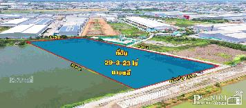 ที่สีม่วง 29 ไร่เศษ ถมเกือบเต็ม  ติดถนน 2 ด้าน เดินทางสะดวกบนถนนเทพารักษ์