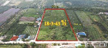 ขายที่ 18 ไร่ ติดถนน เส้นวัดคลองตัน ที่สวยสี่เหลี่ยมสวย หน้ากว้าง ติดถนนถึง 100 เมตร ด้านหลังติดคลอง บรรยากาศดี - KK2138S