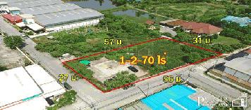 ขาย ที่สวยสร้างโรงงาน 1.5 ไร่ ติดถนน 2 ด้าน แปลงมุม งดงาม ถมพร้อมสร้าง หน้ากว้าง 56 ม. เทรลเลอร์เข้า ออก สบาย ใกล้คลองสี่วา ถ.เศรษฐกิจ และเอกชัย- KK5188S