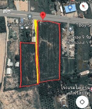 ขายที่ดินศักยภาพ ติดถนน 4  เลน เส้น3246 เหมาะสำหรับทำโรงงาน, หมู่บ้าน จ.ชลบุรี