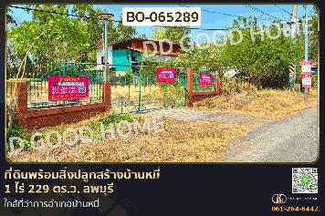 ที่ดินพร้อมสิ่งปลูกสร้างบ้านหมี่ 1 ไร่ 229 ตร.ว. ลพบุรี ใกล้ที่ว่าการอำเภอบ้านหมี่  BO-065289