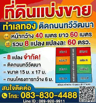 ที่ดินแบ่งขาย ติดถนนทวีวัฒนา · 8 แปลง
